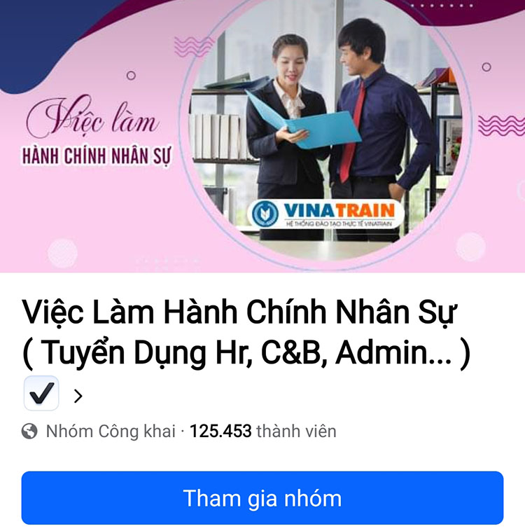 Group Việc làm nhân sự của Vinatrain với hơn 100.000 thành viên