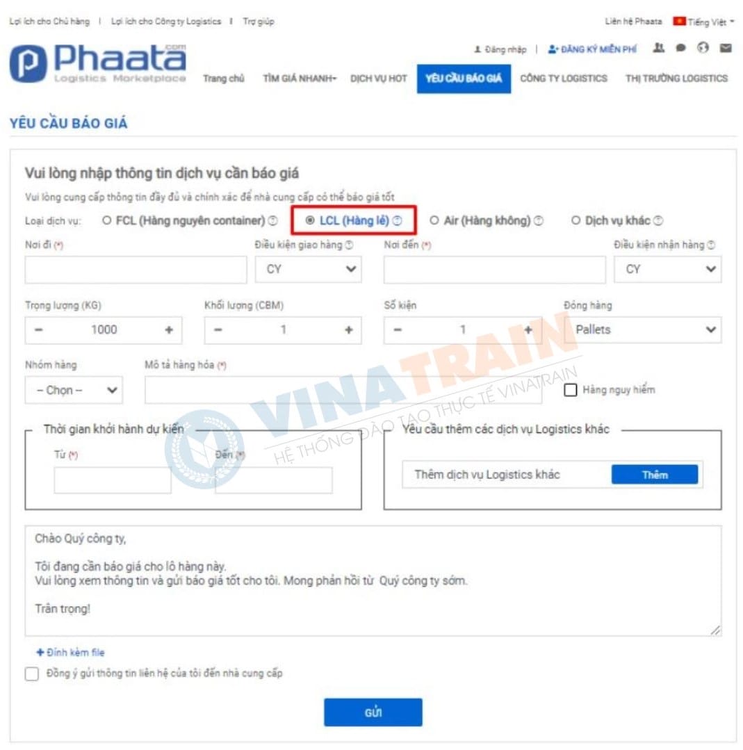 Gửi yêu cầu báo giá trên Phaata.com để có nhiều sự lựa chọn giá cước vận chuyển và nhà cung cấp dịch vụ